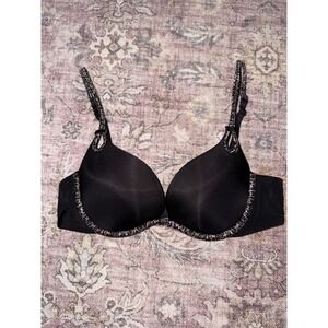 Victoria's Secret Sexy Little Things Push Up Bra Black Leopard Trim Size 34B